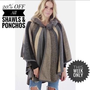 ⭐️Host Pickx2⭐️Elegant Faux Fur Rainbow Stripe Shawl/Cape Coat Poncho & Hood